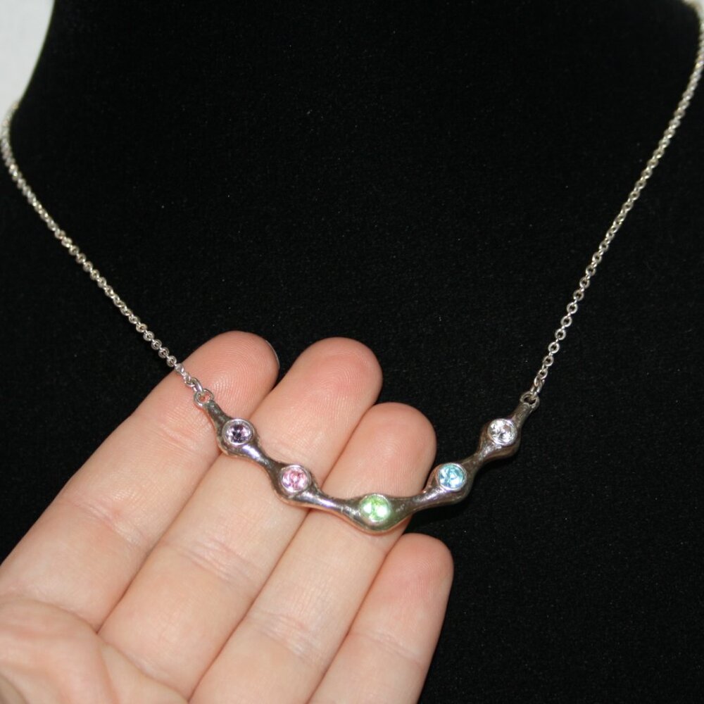 🌈 Silver & Colorful Rhinestone Necklace · 15”